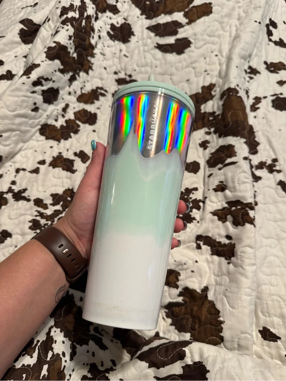 Starbucks Mint Green and White Holographic Accent Tumbler